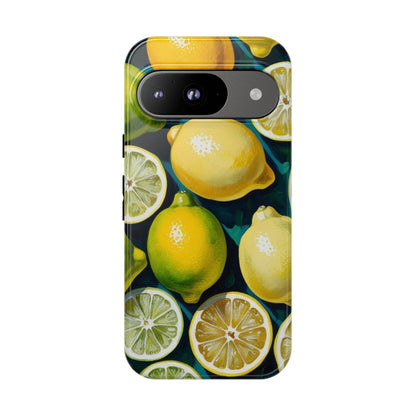 Lemon-Themed Tough Phone Case - Vibrant Citrus Design