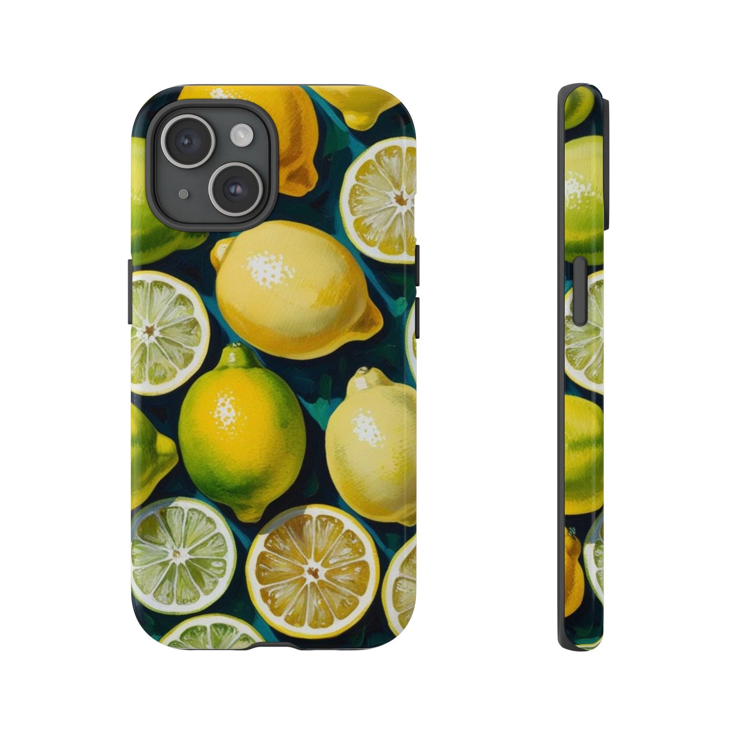 Lemon-Themed Tough Phone Case - Vibrant Citrus Design