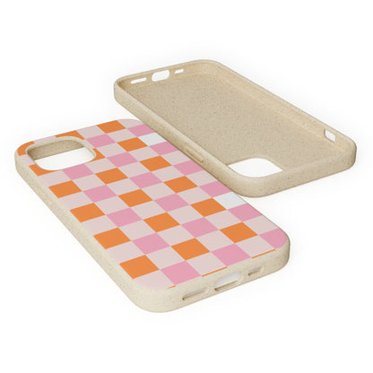 Chic Biodegradable Phone Case - Eco-Friendly Checkered Design, Sustainable Cell Phone Cover, Cute Gift for Environmentalists