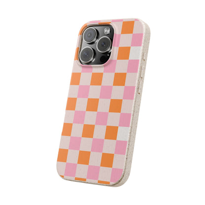 Chic Biodegradable Phone Case - Eco-Friendly Checkered Design, Sustainable Cell Phone Cover, Cute Gift for Environmentalists