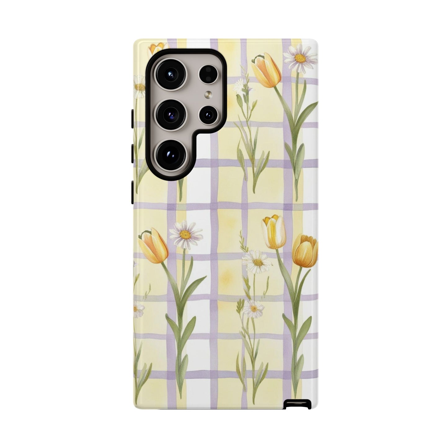 Floral Phone Case with Tulips and Daisies, Spring-Inspired Tech Accessory, Gifts for Her, Customizable Mobile Cover, Phone Protection