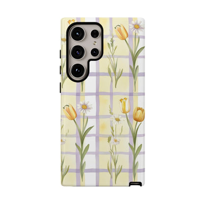 Floral Phone Case with Tulips and Daisies, Spring-Inspired Tech Accessory, Gifts for Her, Customizable Mobile Cover, Phone Protection