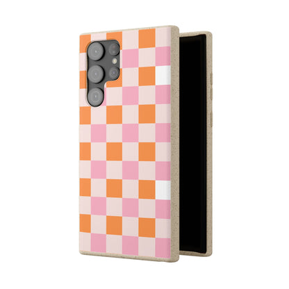 Chic Biodegradable Phone Case - Eco-Friendly Checkered Design, Sustainable Cell Phone Cover, Cute Gift for Environmentalists