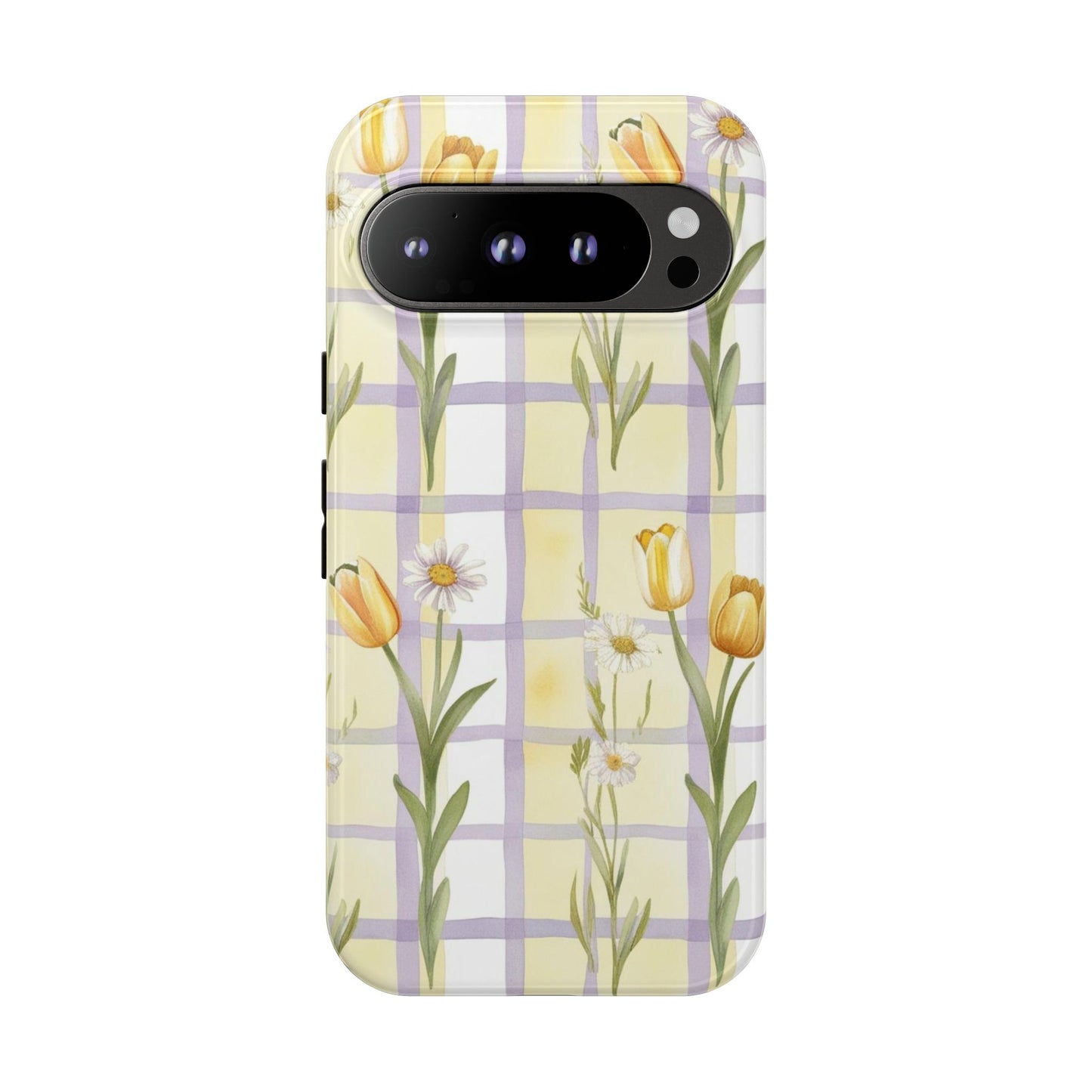Floral Phone Case with Tulips and Daisies, Spring-Inspired Tech Accessory, Gifts for Her, Customizable Mobile Cover, Phone Protection