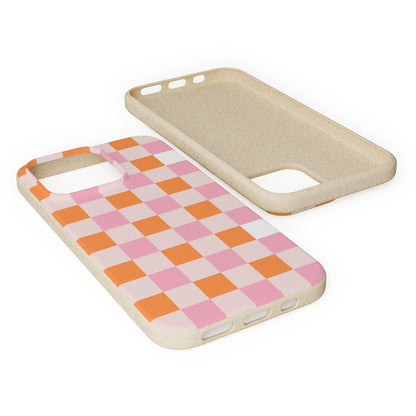 Chic Biodegradable Phone Case - Eco-Friendly Checkered Design, Sustainable Cell Phone Cover, Cute Gift for Environmentalists