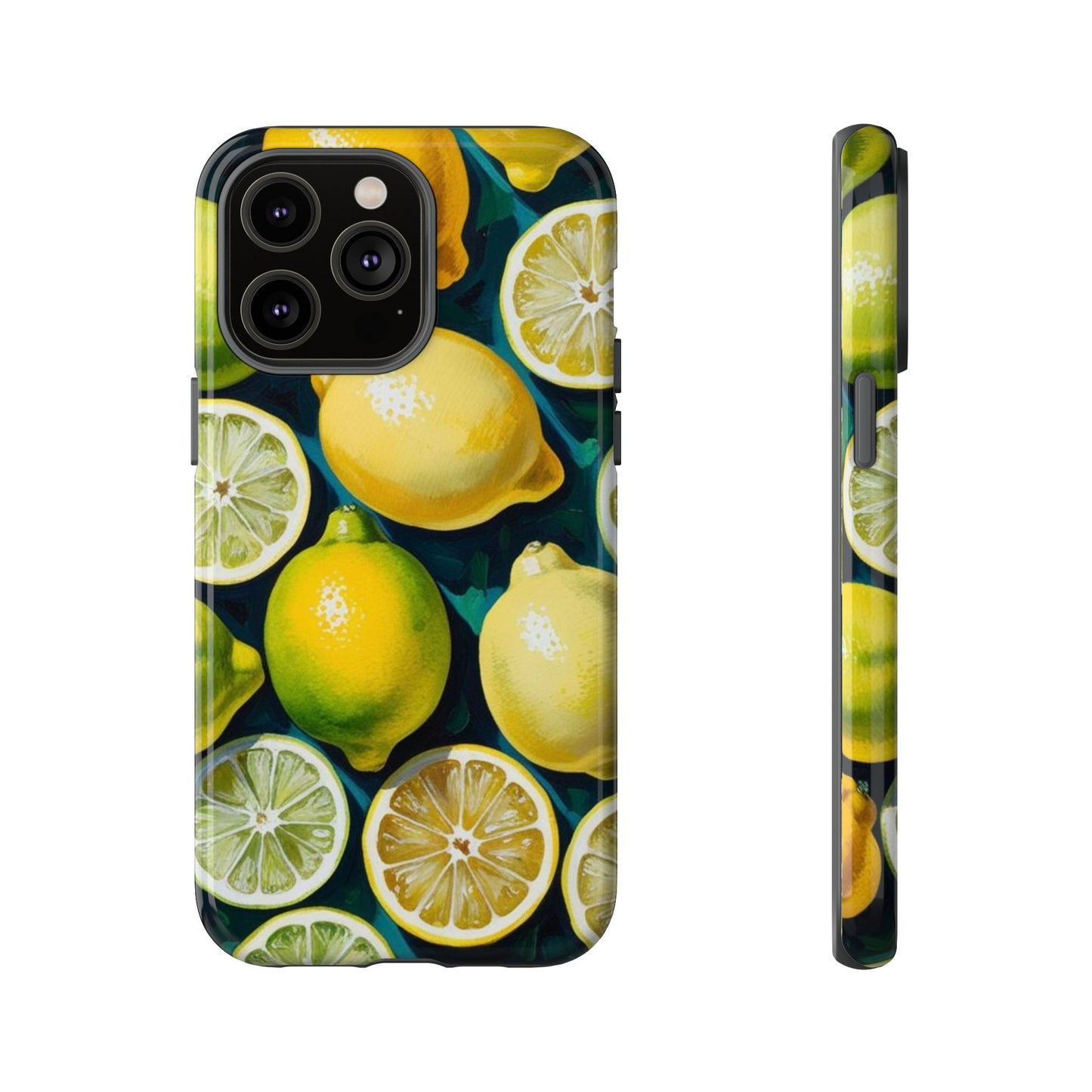 Lemon-Themed Tough Phone Case - Vibrant Citrus Design