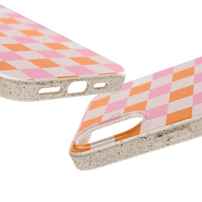 Chic Biodegradable Phone Case - Eco-Friendly Checkered Design, Sustainable Cell Phone Cover, Cute Gift for Environmentalists