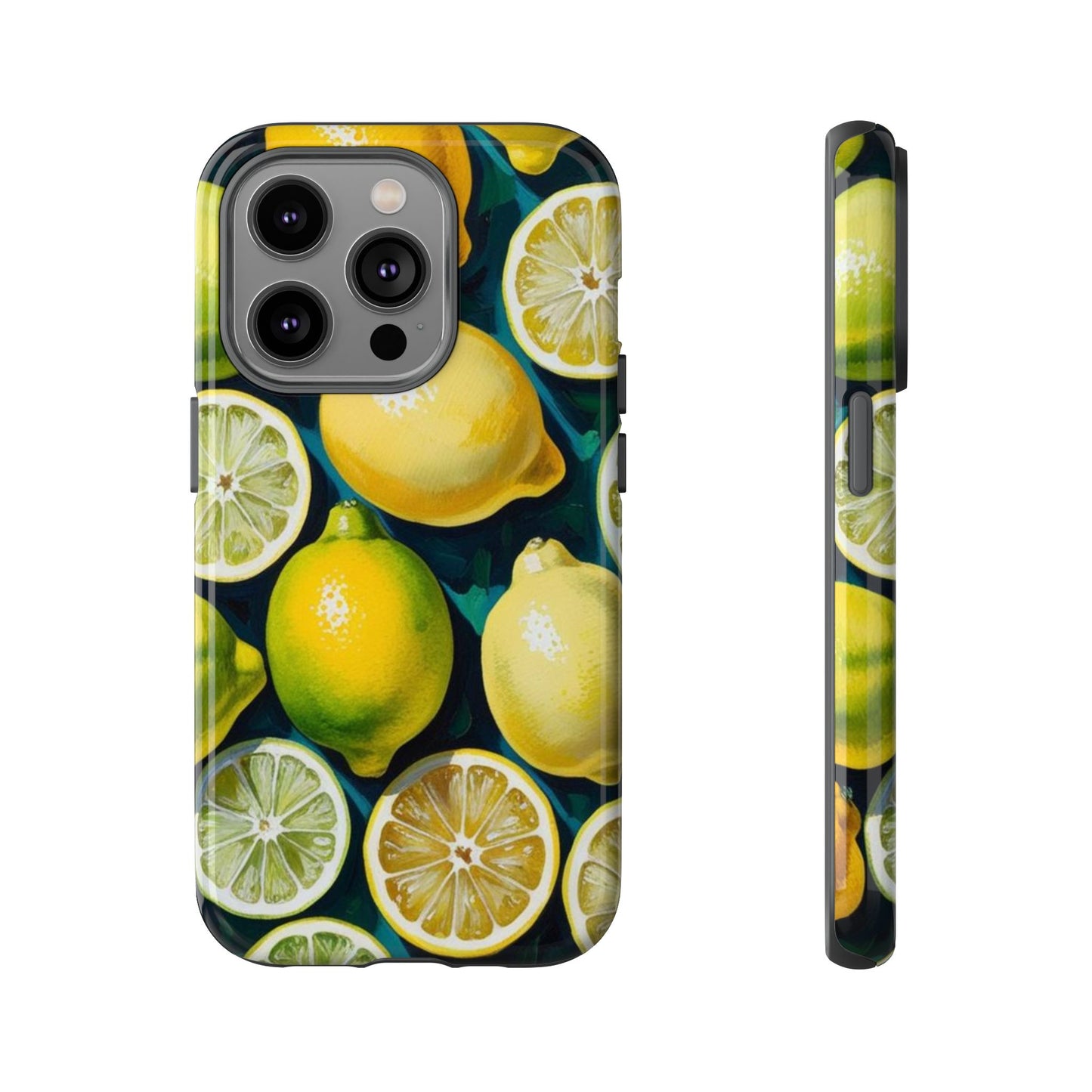 Lemon-Themed Tough Phone Case - Vibrant Citrus Design