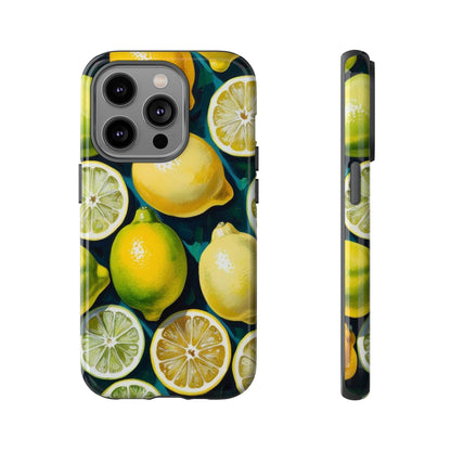 Lemon-Themed Tough Phone Case - Vibrant Citrus Design