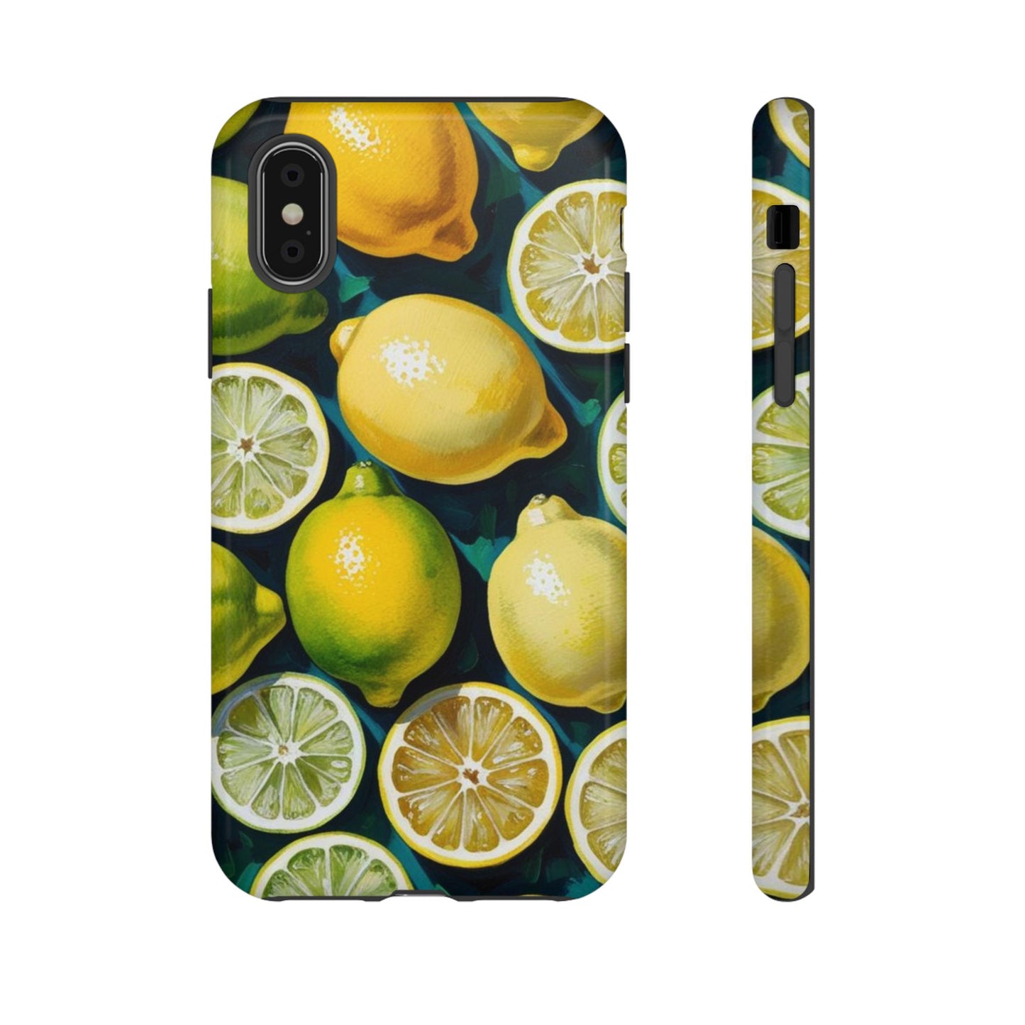 Lemon-Themed Tough Phone Case - Vibrant Citrus Design