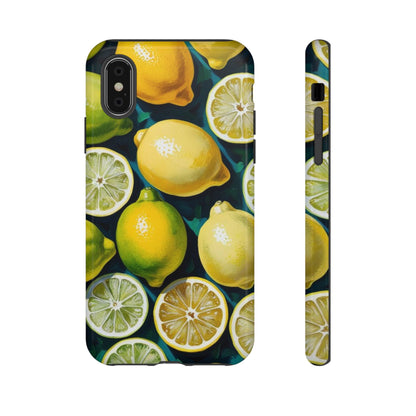 Lemon-Themed Tough Phone Case - Vibrant Citrus Design