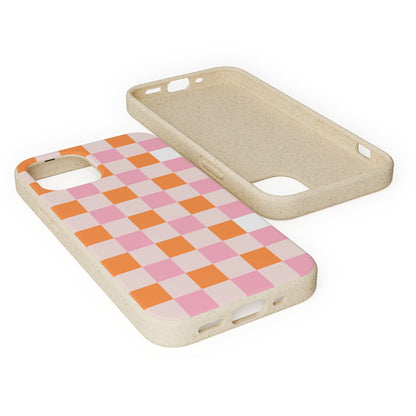 Chic Biodegradable Phone Case - Eco-Friendly Checkered Design, Sustainable Cell Phone Cover, Cute Gift for Environmentalists