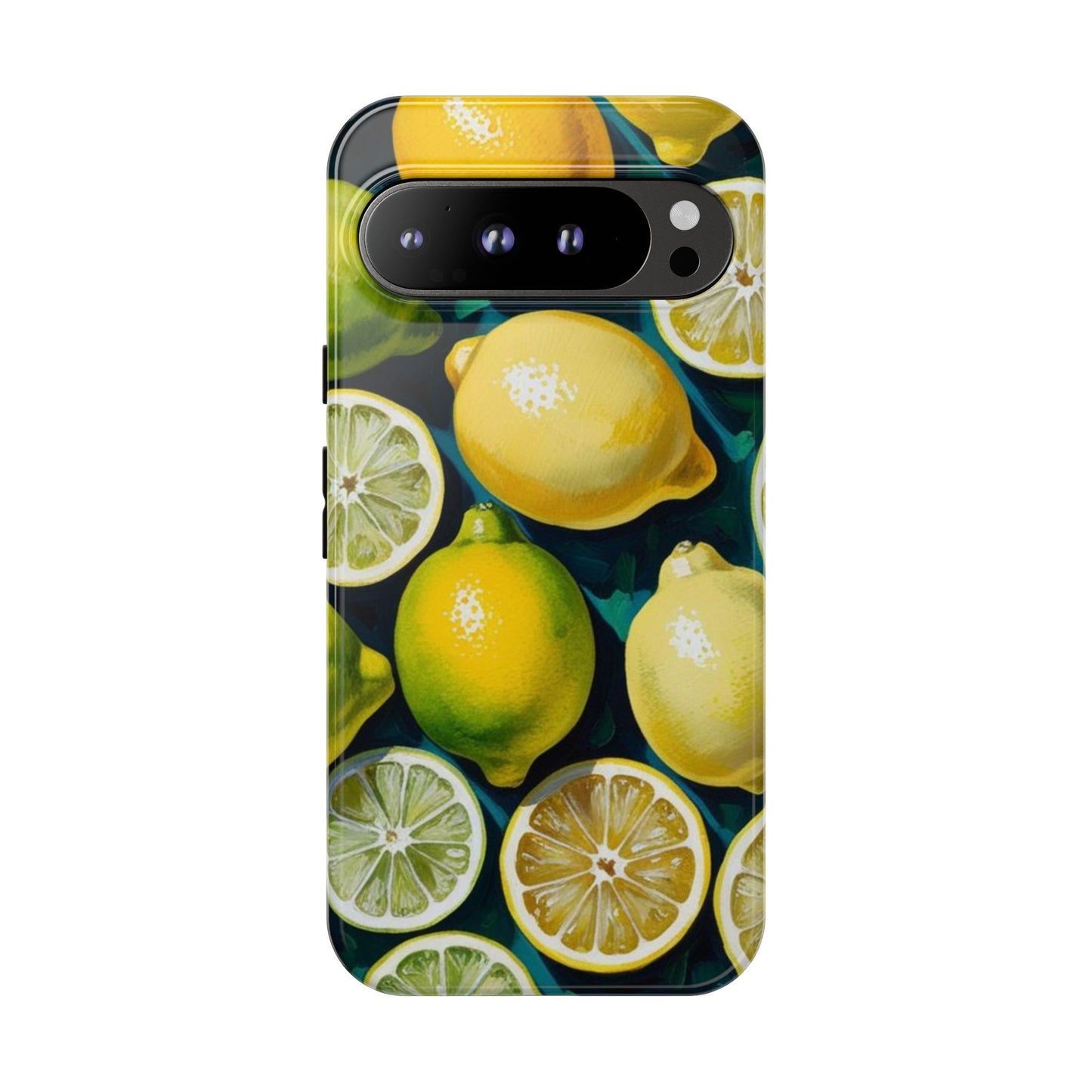 Lemon-Themed Tough Phone Case - Vibrant Citrus Design