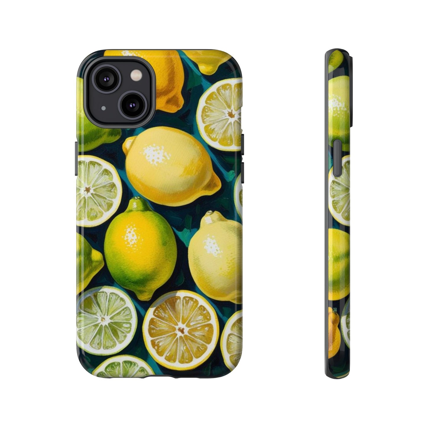 Lemon-Themed Tough Phone Case - Vibrant Citrus Design