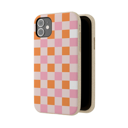 Chic Biodegradable Phone Case - Eco-Friendly Checkered Design, Sustainable Cell Phone Cover, Cute Gift for Environmentalists