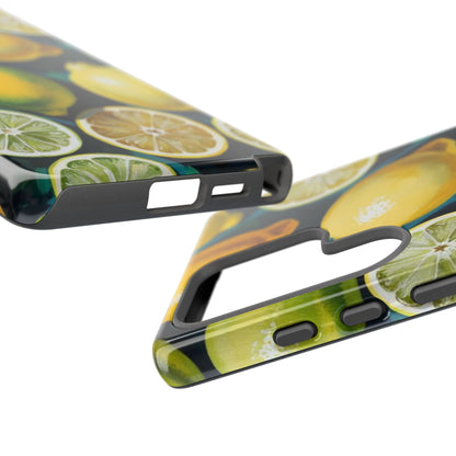 Lemon-Themed Tough Phone Case - Vibrant Citrus Design