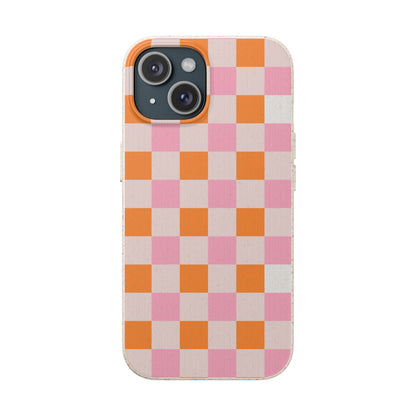 Chic Biodegradable Phone Case - Eco-Friendly Checkered Design, Sustainable Cell Phone Cover, Cute Gift for Environmentalists