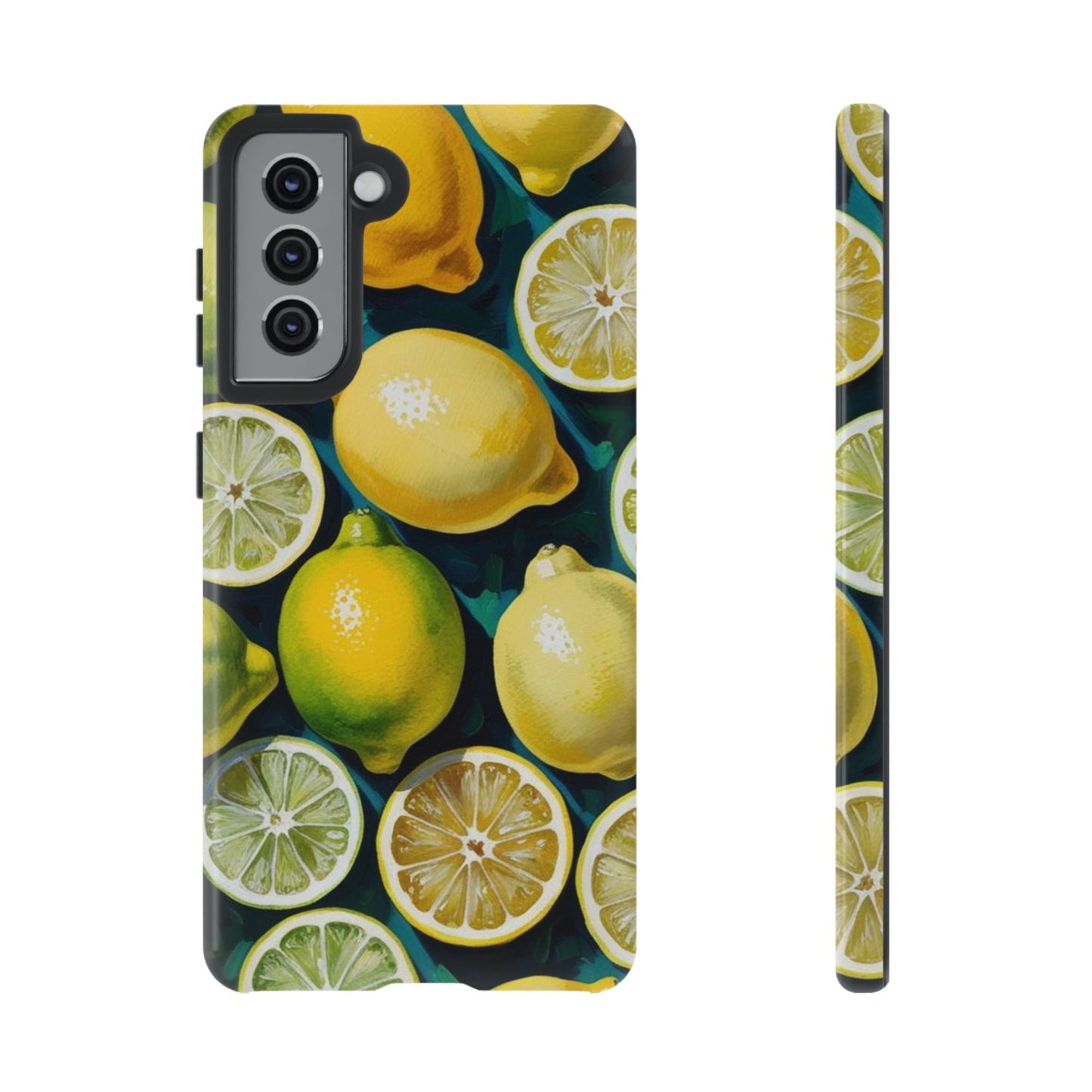 Lemon-Themed Tough Phone Case - Vibrant Citrus Design