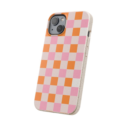 Chic Biodegradable Phone Case - Eco-Friendly Checkered Design, Sustainable Cell Phone Cover, Cute Gift for Environmentalists