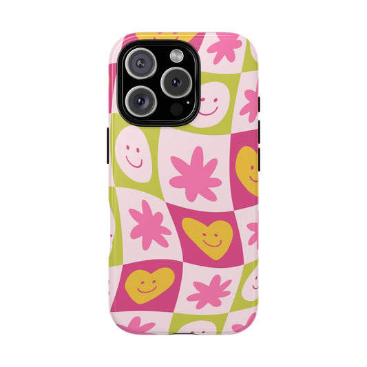 Colorful Floral iPhone Case with Smiley Faces